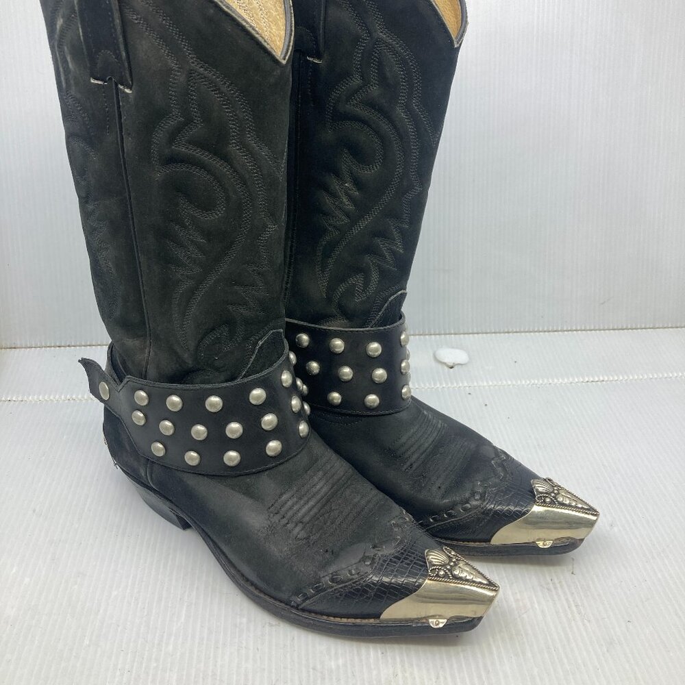Vtg BOULET cowboy western harness rockabilly metal toe tips womens boots sz 5 C